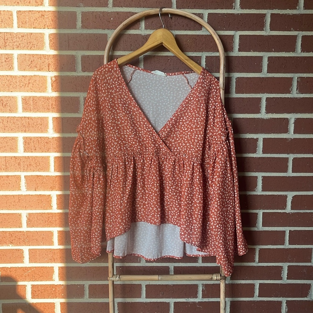 Boho Cropped Floral Rust Blouse